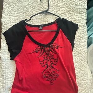 Rampage Red and Black Graphic Cap Sleeve Tee